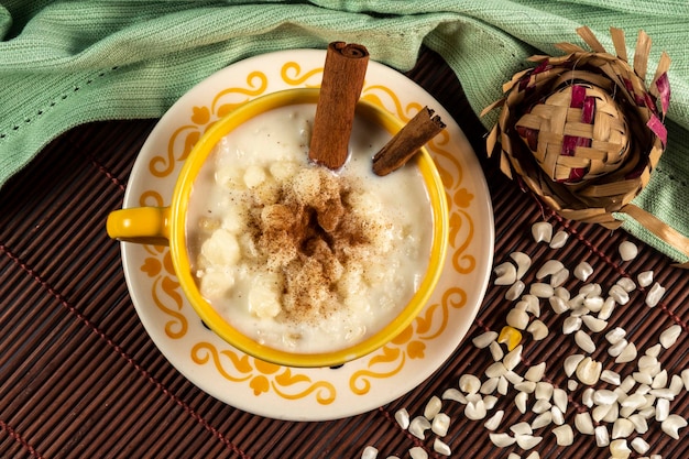 cup of canjica typical food consumed in the Brazilian Festa Juninas