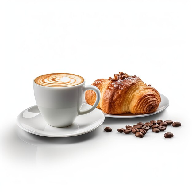 cup of cappuccino coffee with croissants