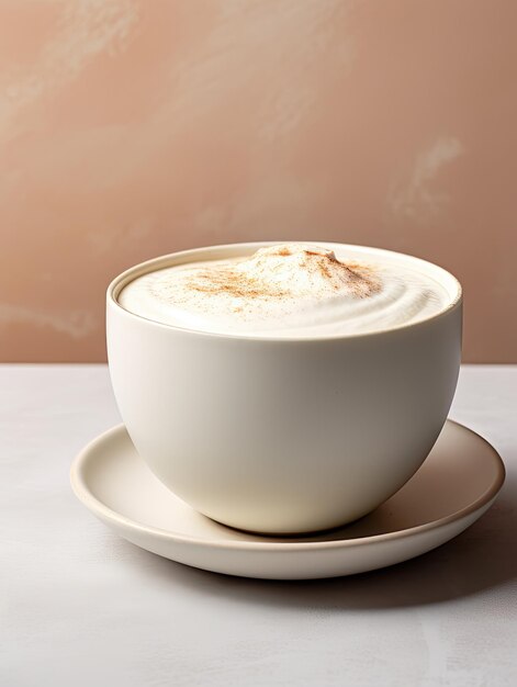 Чашка капучино с белым минималистичным фоном и пустым пространством