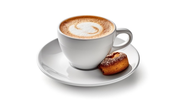 a cup of cappuccino and a pastry on a saucer.