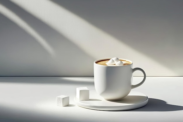 Cup of cappuccino with marshmallow Illustration AI Generative