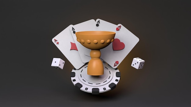 Foto cup chip speelkaarten en dobbelstenen casino element 3d-rendering illustratie