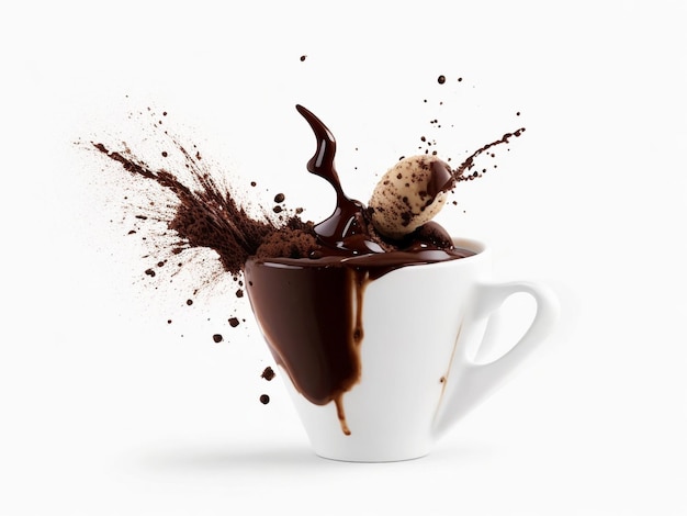 A cup of chocolate coffee splash with white background