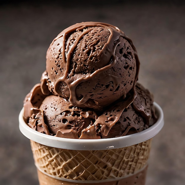 a cup of chocolate ice cream with a piece of ice cream in it