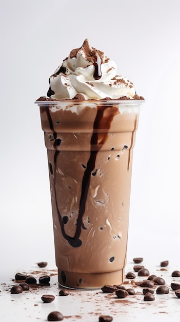 a cup of chocolate milkshake with chocolate sauce on it.