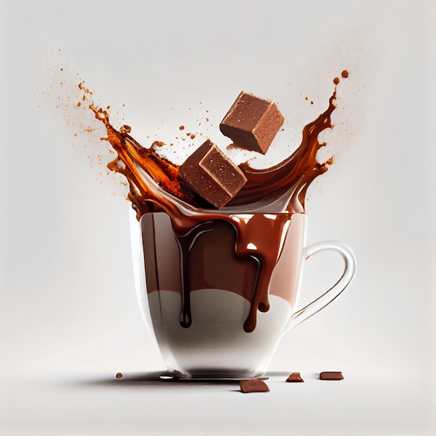 A cup of chocolate and a splash of chocolate