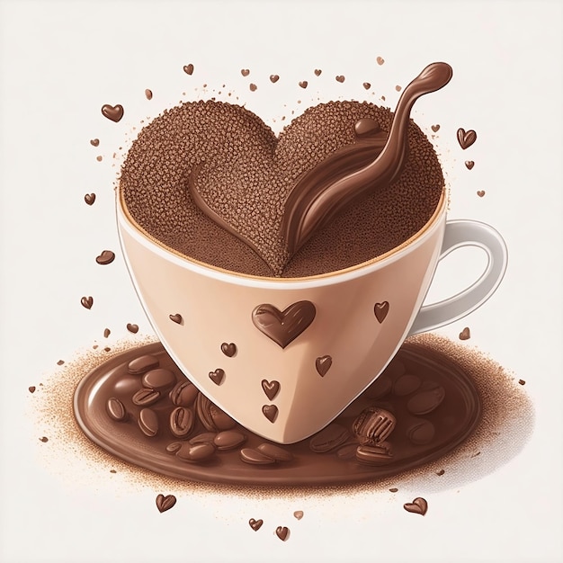 A cup of chocolate with hearts and chocolate on it