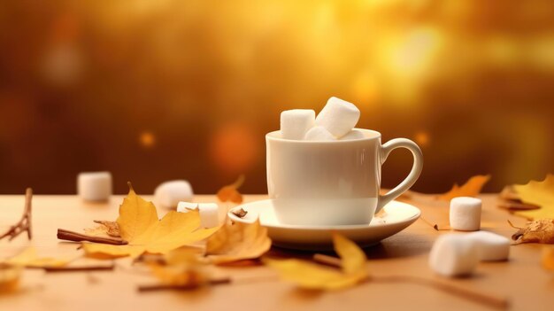 A cup of Cofee with marshmelos HD 8K wallpaper background Stock Photographic Image
