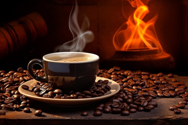 Cup of coffe with milk on a dark background Hot latte or Cappuccino prepared with milk on a wooden