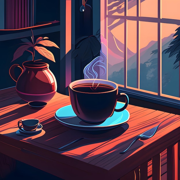 a cup of coffee aesthetic illustration