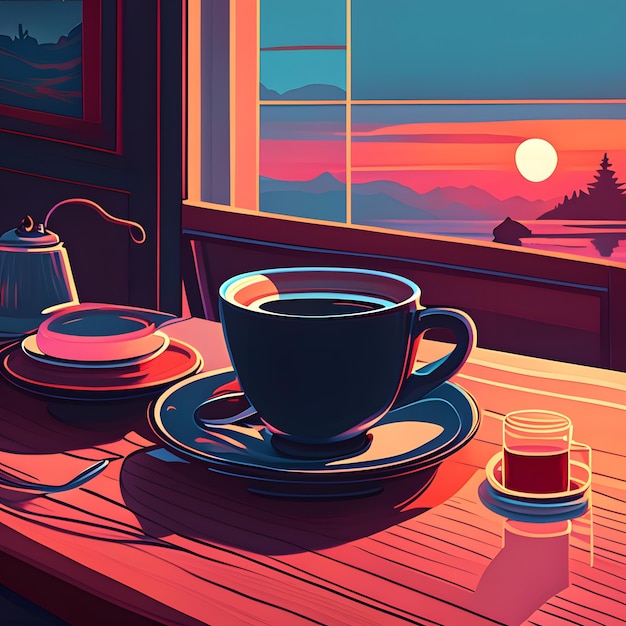 a cup of coffee aesthetic illustration