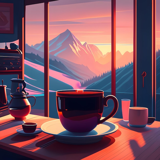 a cup of coffee aesthetic illustration