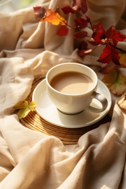 Cup of coffee autumn background