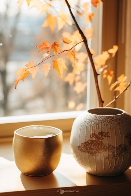 Cup of coffee autumn background