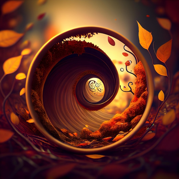 A cup of coffee on a background of autumn leaves 3d rendering