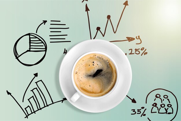 Foto tazza di caffè sullo sfondo della strategia aziendale