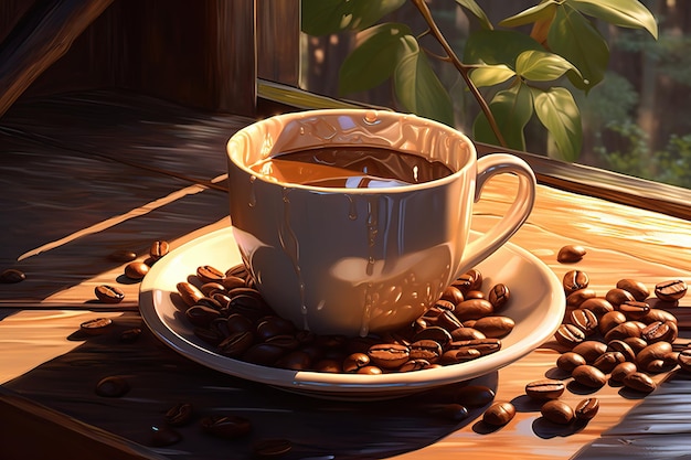 a cup of coffee next background design
