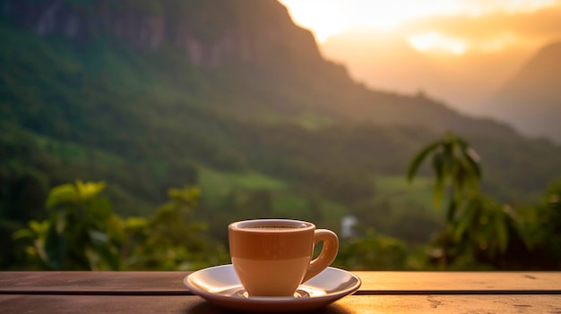 Cup of coffee on the background of nature Generative AI