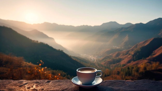 Cup of coffee on the background of nature Generative AI