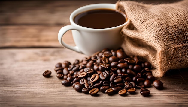 Premium Photo | A cup of coffee and a bag of coffee