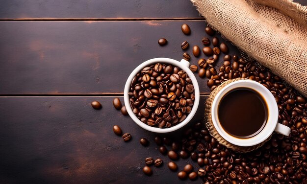cup coffee beans hot coffee espresso coffee cup with beans coffee bean background