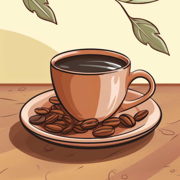 a cup of coffee and beans on a saucer