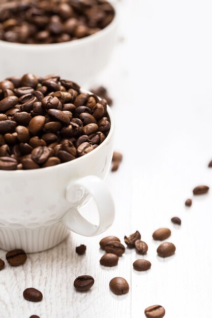 Cup and coffee beans