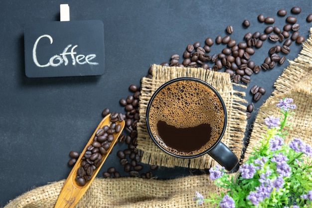 cup of coffee on black table