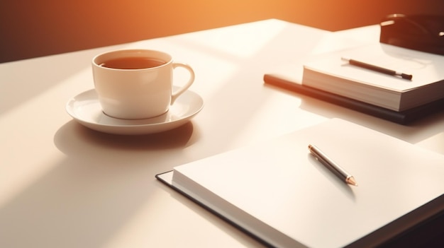 A cup of coffee and a book on a desk