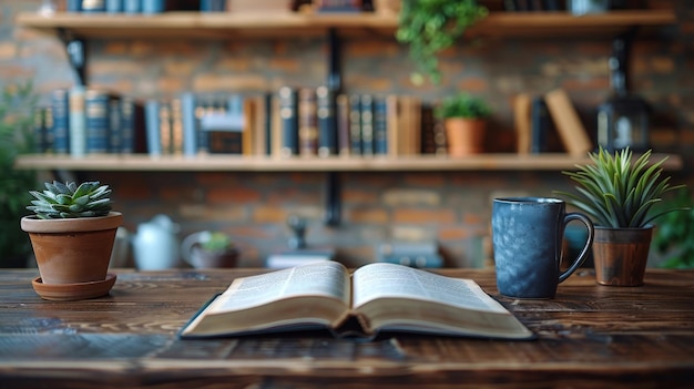 A Cup of Coffee and a Book on a Table