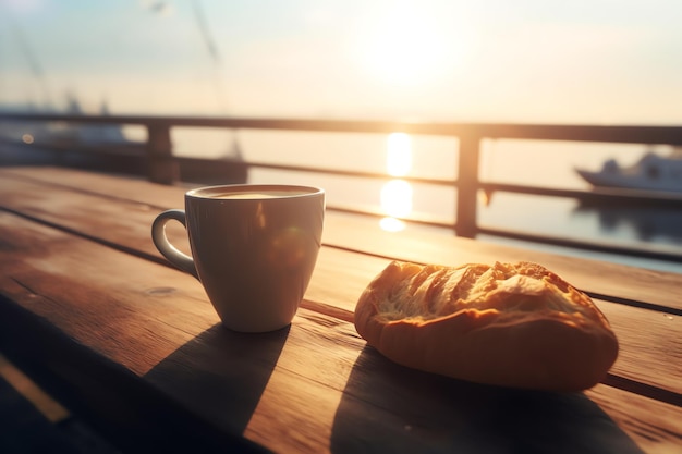 一杯のコーヒーとパンの動的背景