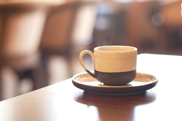 Cup of coffee on cafe table