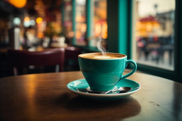 カフェテーブルでコーヒーを一杯