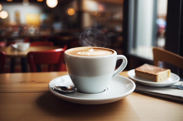 Чашка кофе за столиком в кафе