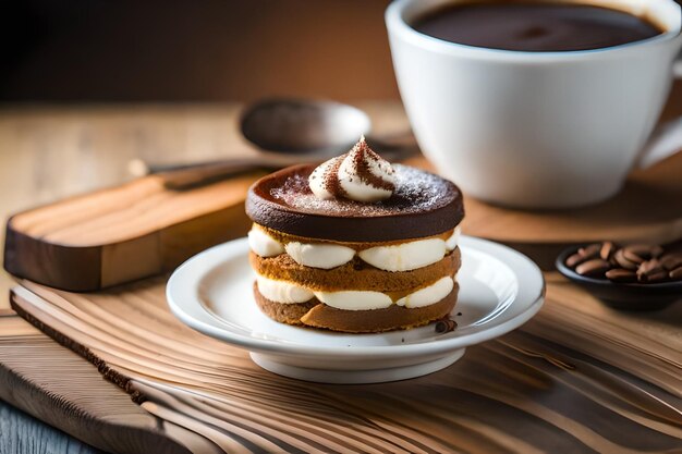 Photo a cup of coffee and a cake with a cup of coffee next to it