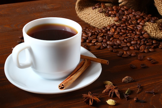 Cup of coffee and coffee beans. Beautiful still life