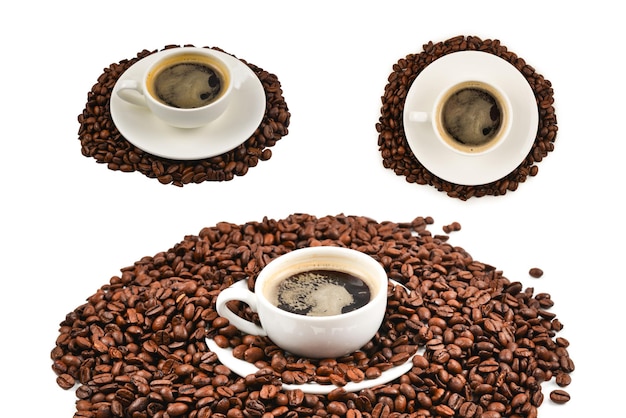 Cup of coffee and coffee beans