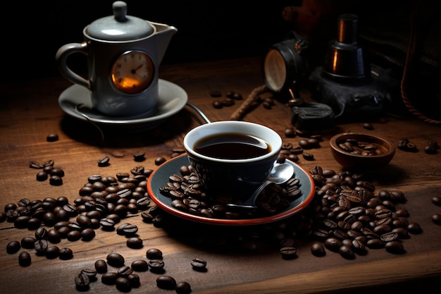 Cup of coffee and coffee beans