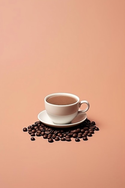 a cup of a coffee on coffee beans