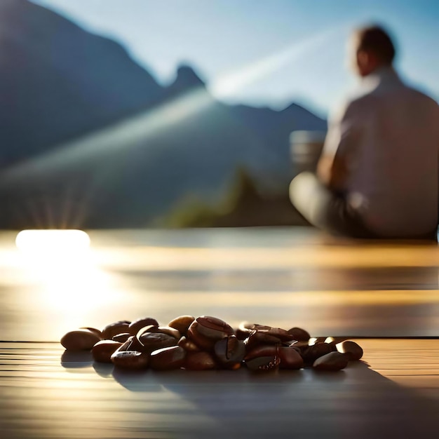 Photo cup of coffee and coffee beans