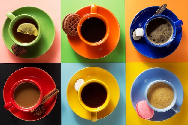 Cup of coffee on colorful backgrounds