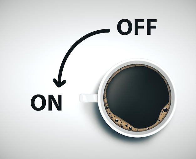 Cup of coffee concept of on and off