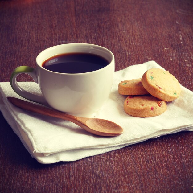 Cup of coffee and cookies old retro vintage style