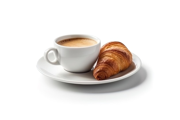 cup of coffee and croissants isolated on a white background