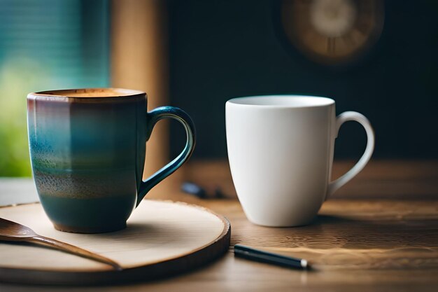 Foto una tazza di caffè accanto a una tazzina di caffè.