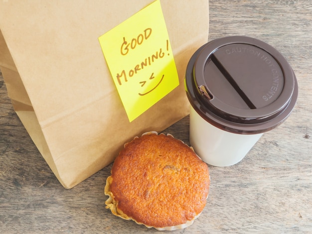 cup of coffee and cupcake for breakfast