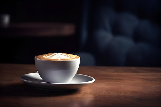 Cup of coffee on dark background with copy space AI generated