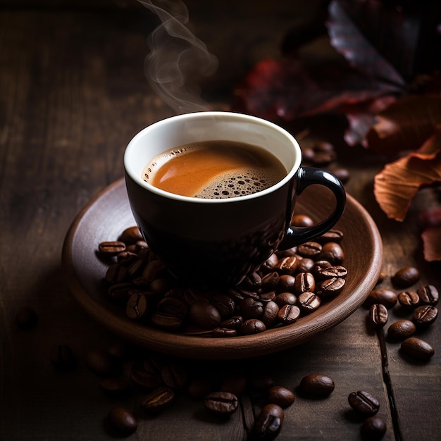 Cup of the coffee on the dark background