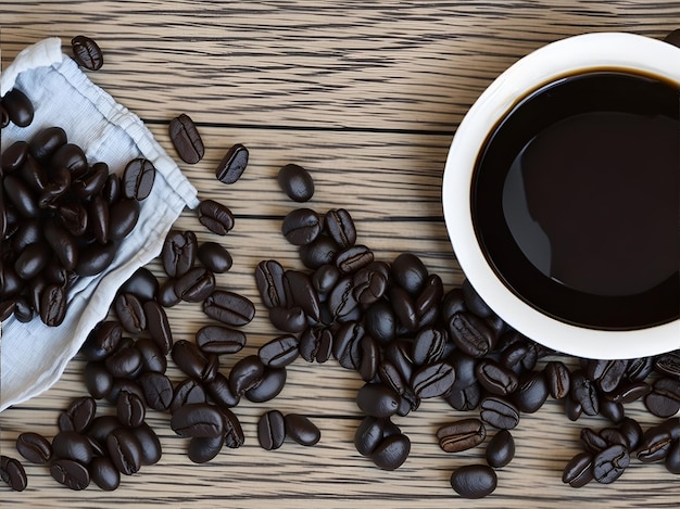 Cup of coffee drawn on a blackboard with coffee beans