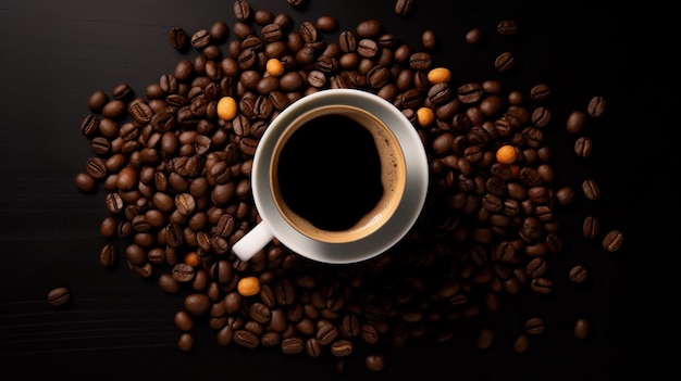 Чашка кофе на золотом черном фоне